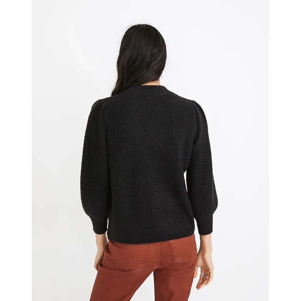 Madewell Eaton Puff Sleeve Pullover Sweater Cozy Fuzzy Stretch Black Medium Chic - Picture 7 of 12